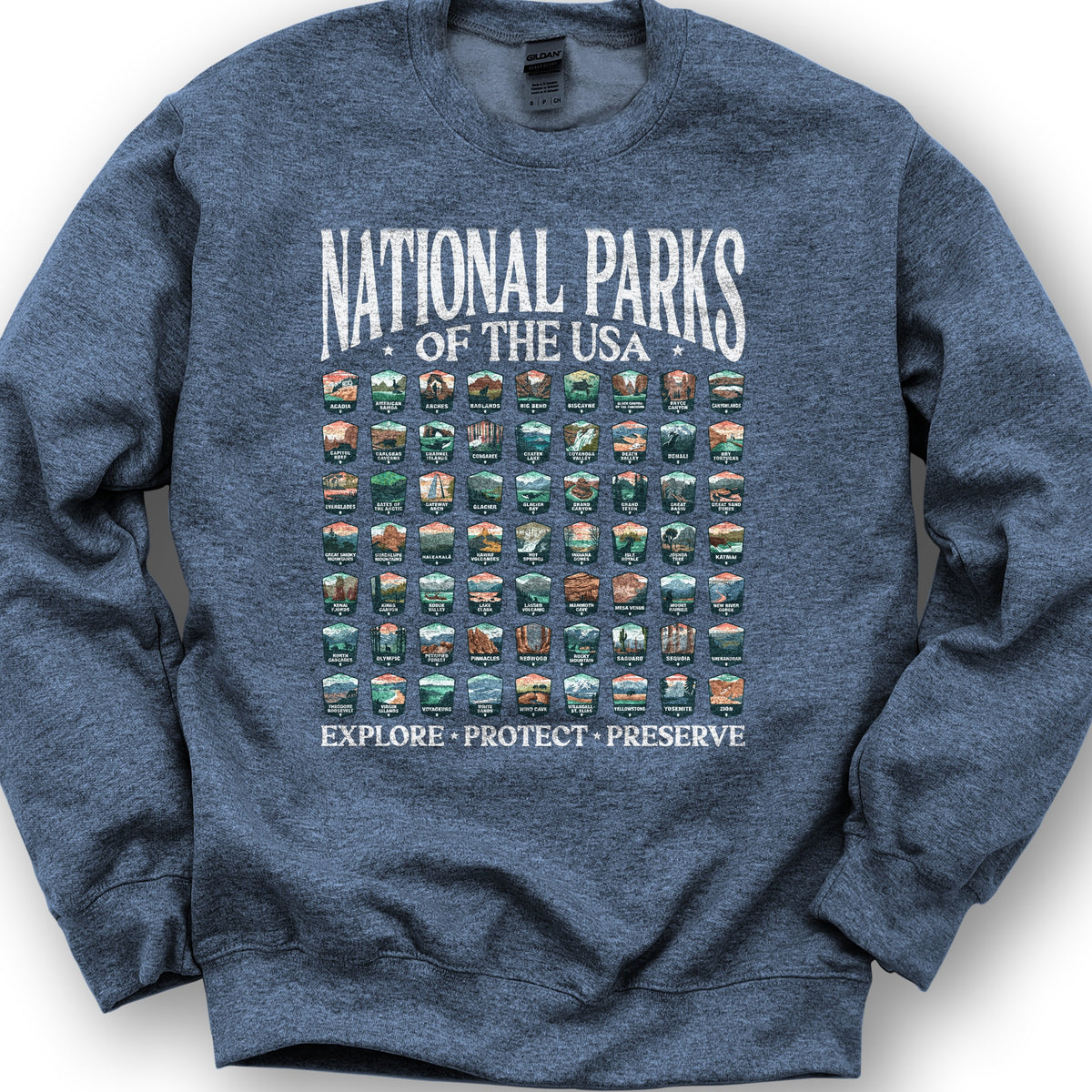 National Parks of the USA 63 Badges "Big and Bold" Sweatshirt - Heather Sport Dark Navy