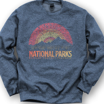 National Parks Word Art "Vintage Sunset" Sweatshirt - Heather Sport Dark Navy