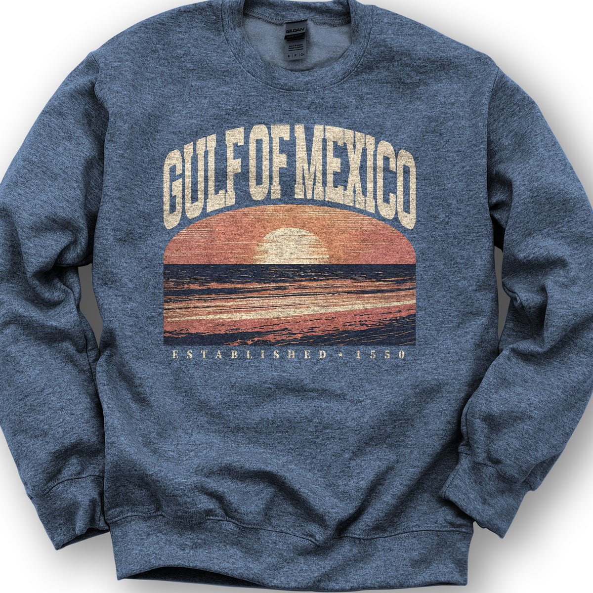Gulf of Mexico Varsity Sunset Sweatshirt - Heather Sport Dark Navy