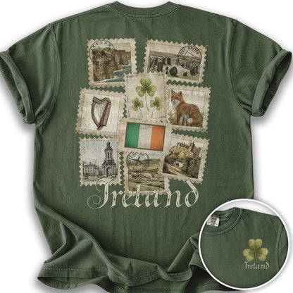 Ireland Vintage Stamps Front/Back Print T-Shirt - Hemp