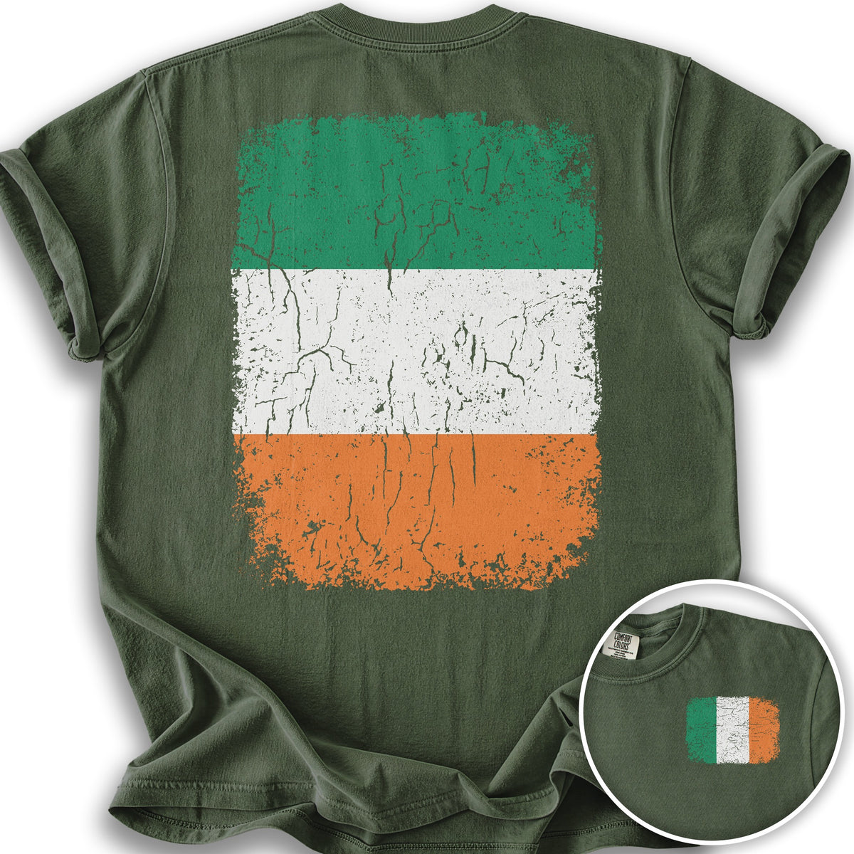 Ireland Distressed Flag Front/Back Print T-Shirt - Hemp