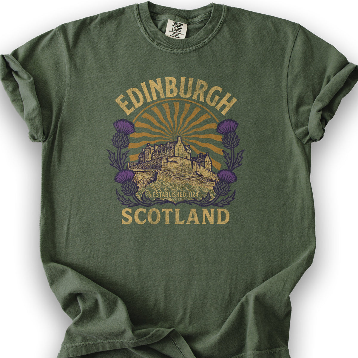 Edinburgh Scotland Retro Sunburst T-Shirt - Hemp