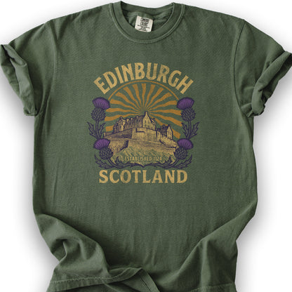 Edinburgh Scotland Retro Sunburst T-Shirt - Hemp