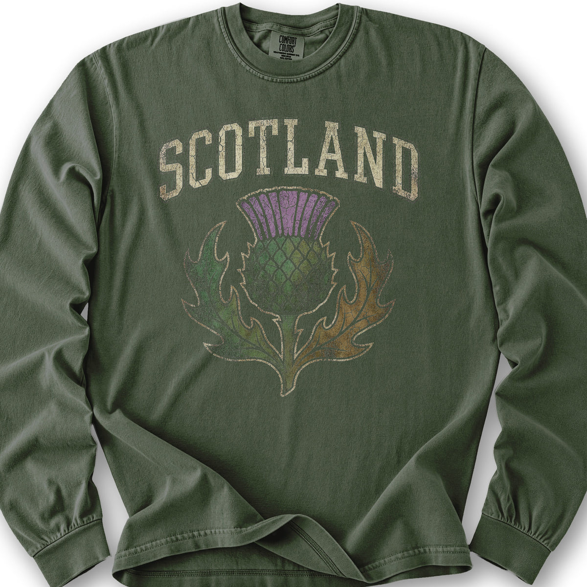 Scotland Distressed Thistle Long Sleeve Shirt - Hemp
