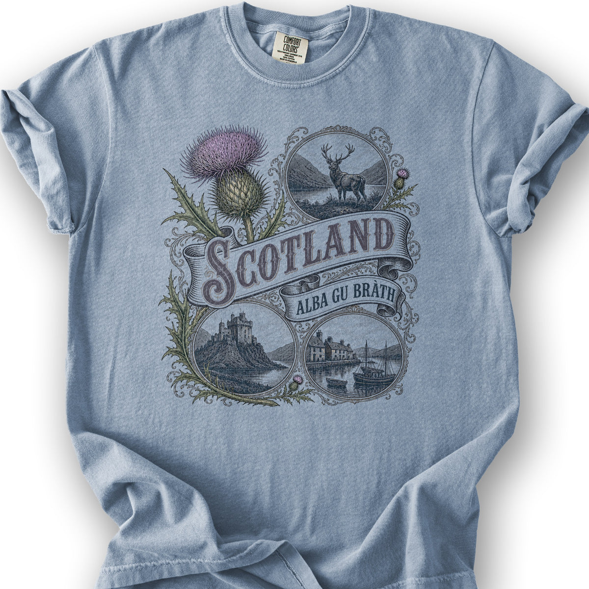 Scotland Vignettes T-Shirt - Ice Blue