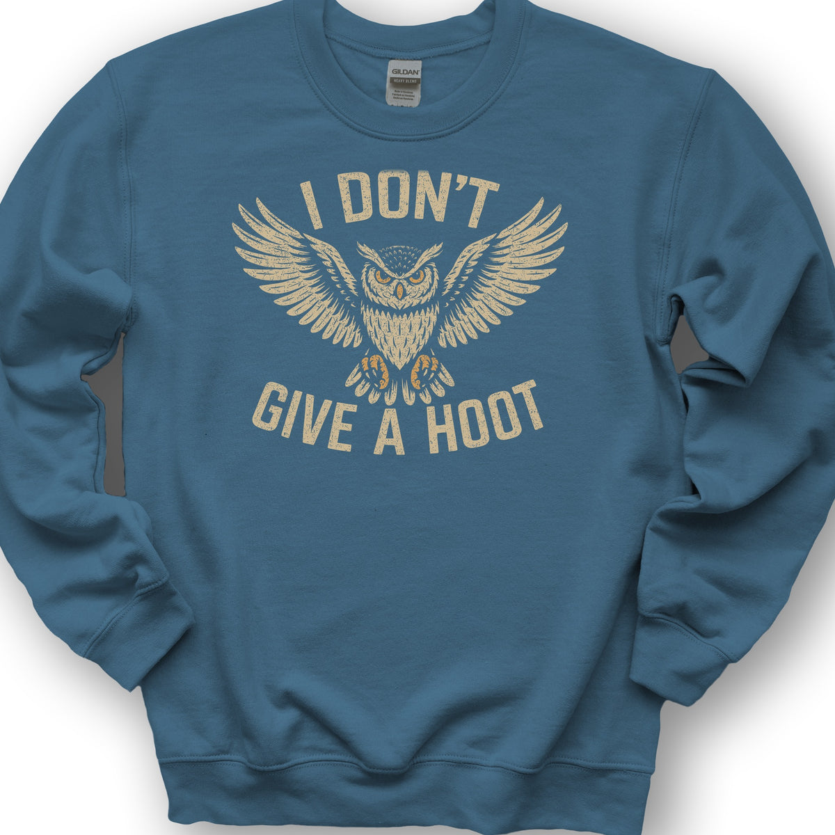 I Don't Give a Hoot "Vintage Owl" Sweatshirt - Indigo Blue