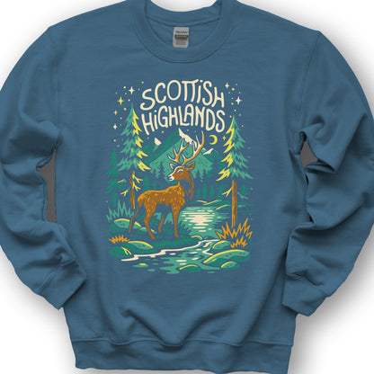 Scottish Highlands "Midnight Stag" Sweatshirt - Indigo Blue