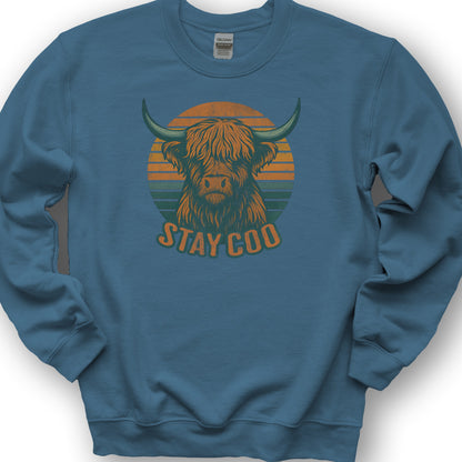 Highland Cow "Stay Coo" Sweatshirt - Indigo Blue