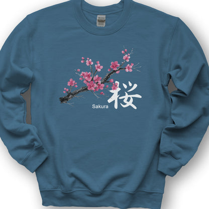 Cherry Blossom Sakura Sweatshirt - Indigo Blue