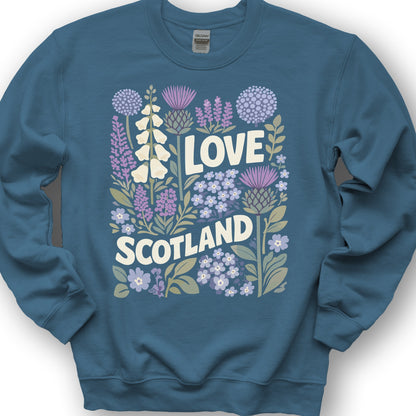 Love Scotland Flowers Sweatshirt - Indigo Blue