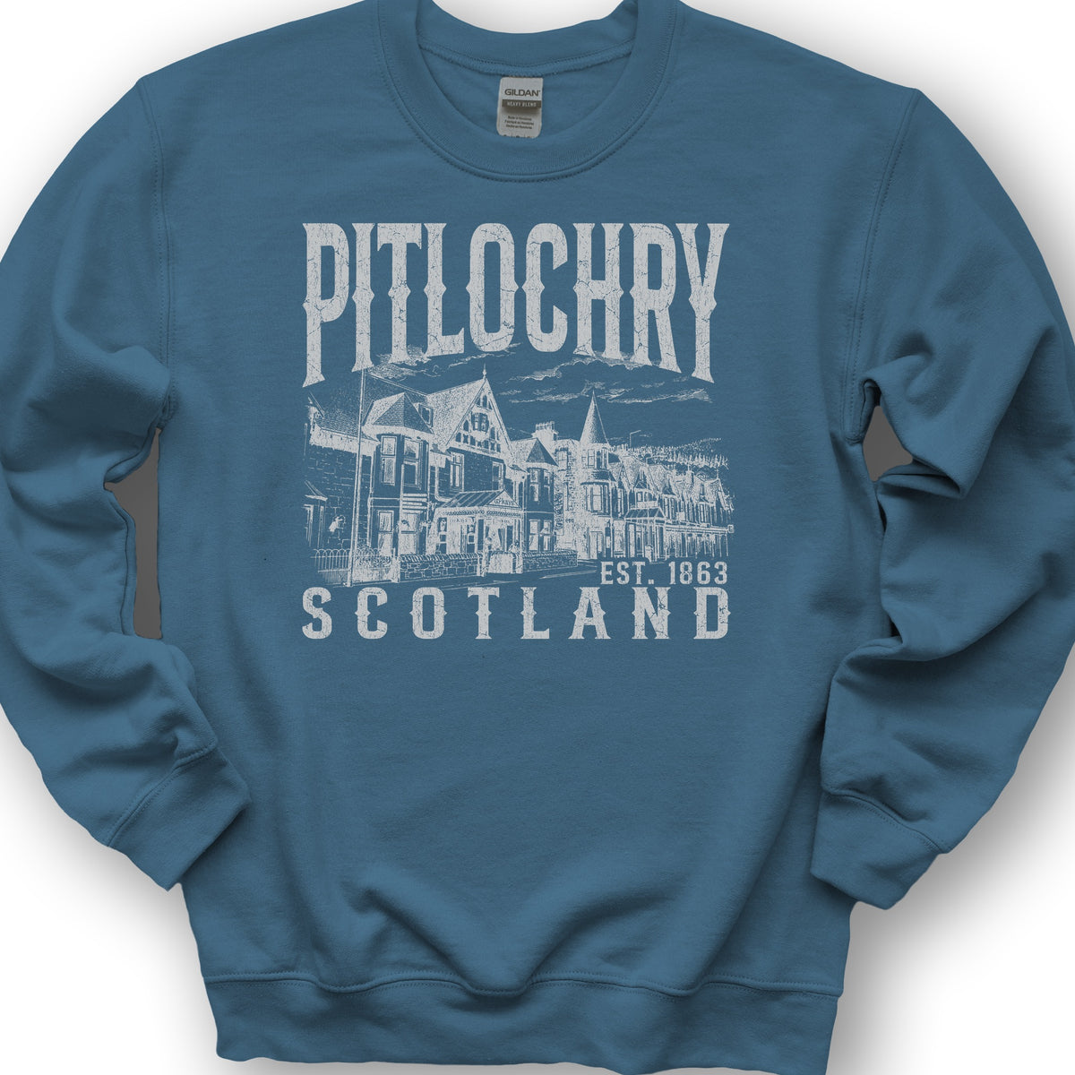 Pitlochry Scotland Sketch Sweatshirt - Indigo Blue