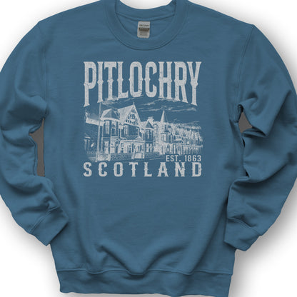 Pitlochry Scotland Sketch Sweatshirt - Indigo Blue