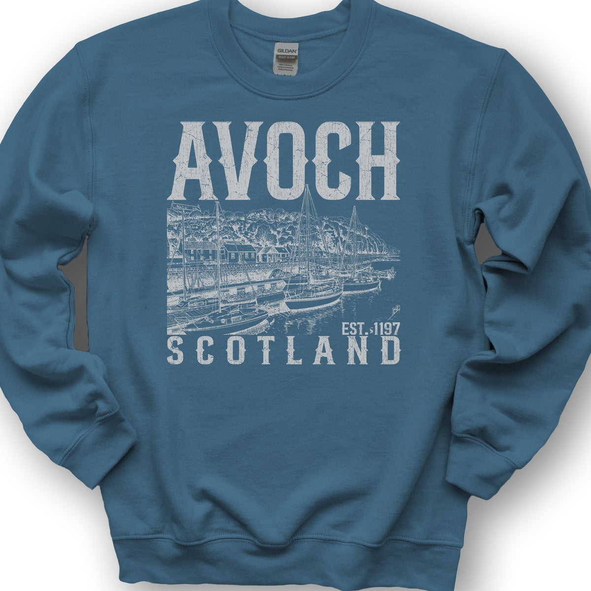 Avoch Scotland Sketch Sweatshirt - Indigo Blue