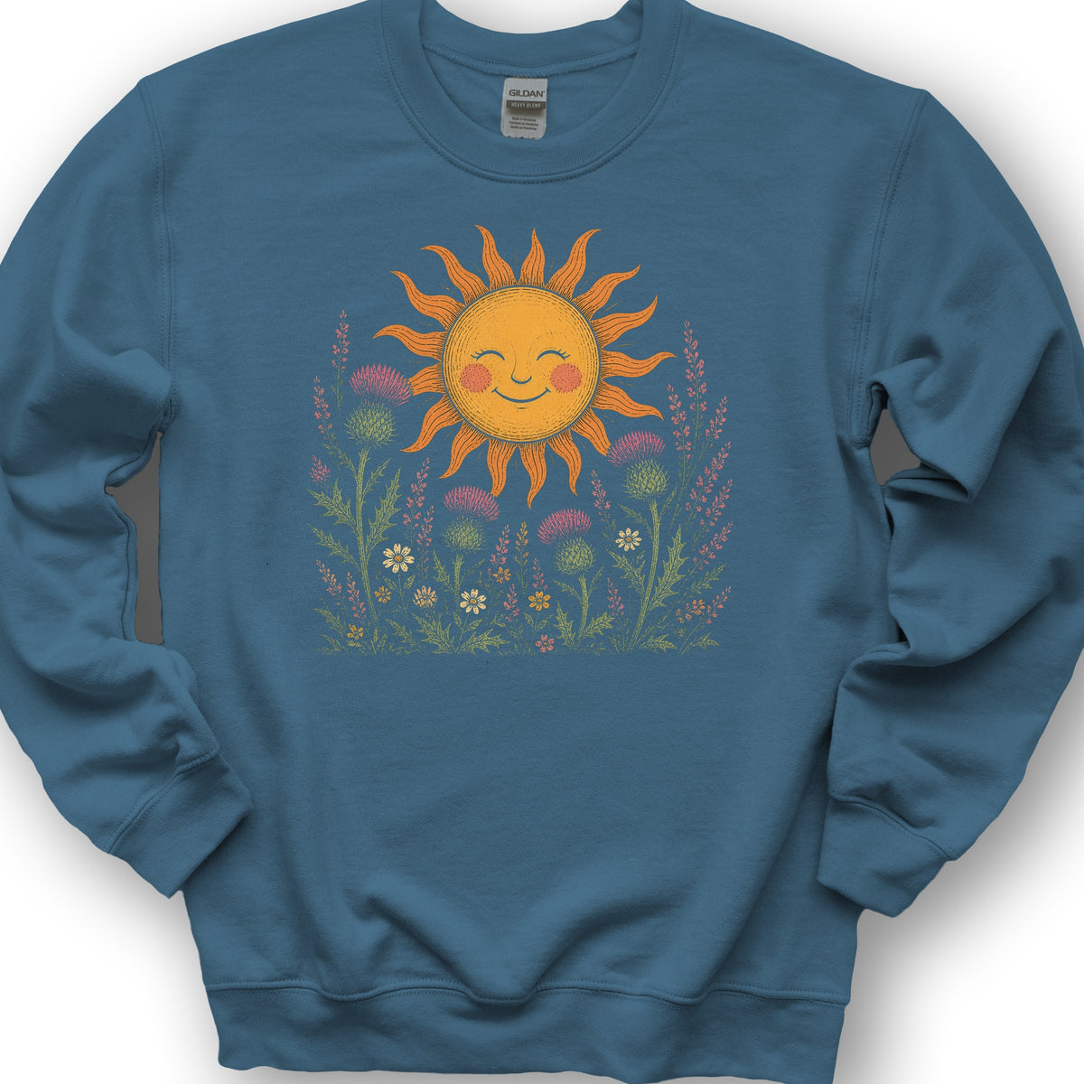 Happy Sun Thistles Sweatshirt - Indigo Blue