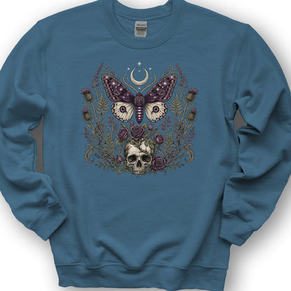 Gothic Thistle Moth Sweatshirt - Indigo Blue