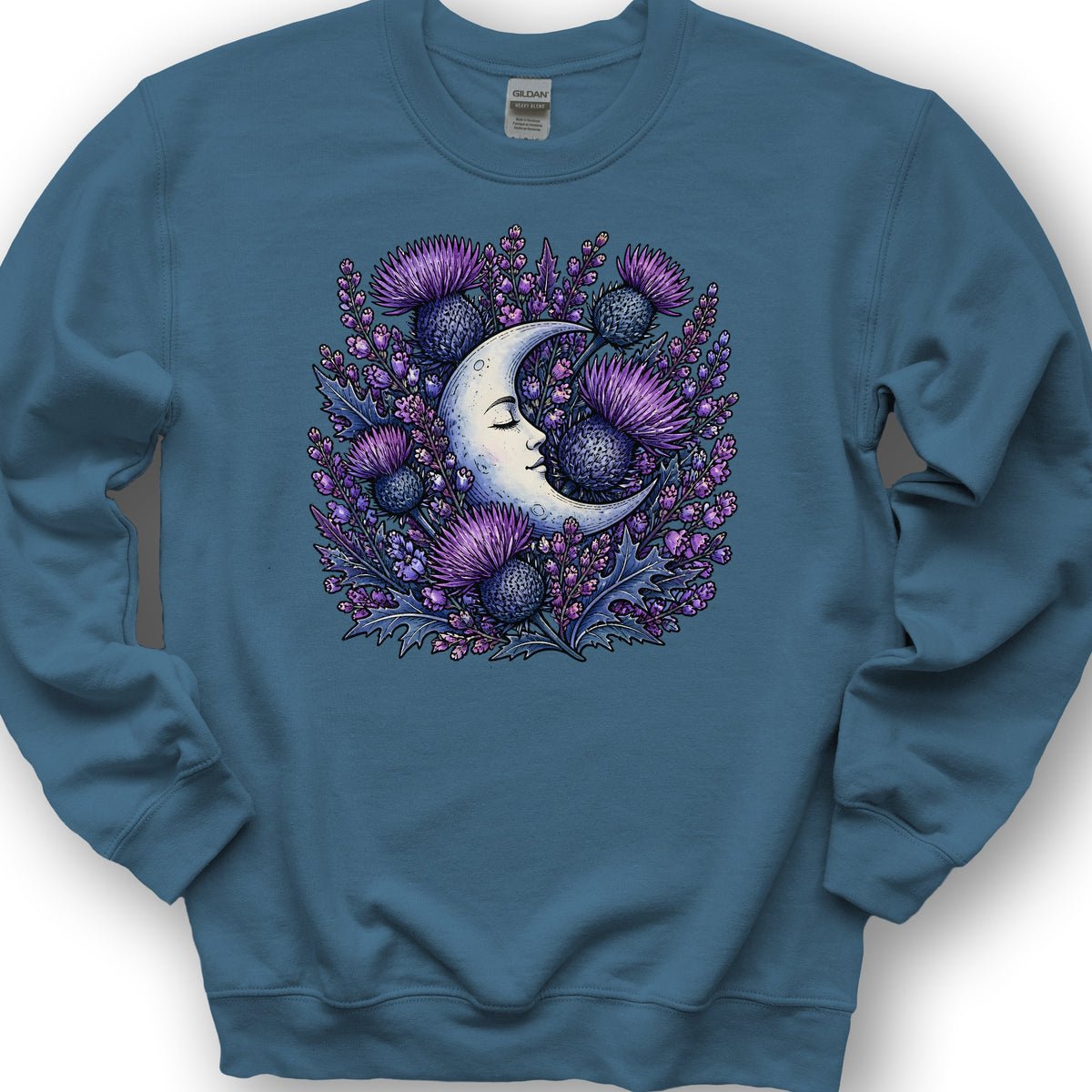 Botanical Moon Thistle Sweatshirt - Indigo Blue