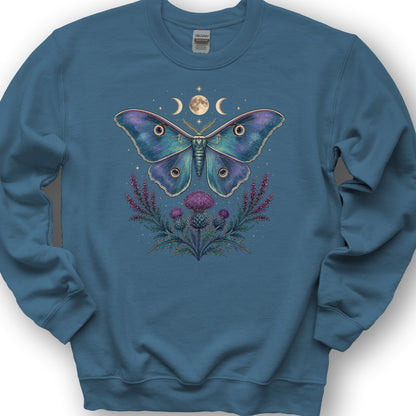 Emperor Moth Thistle Bouquet Sweatshirt - Indigo Blue