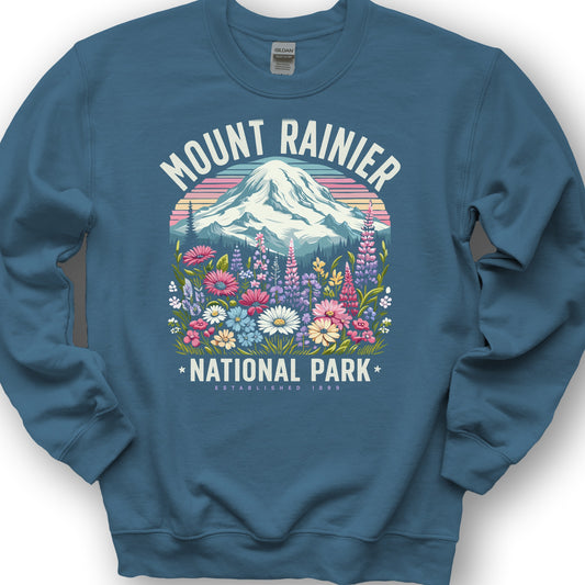 Mount Rainier National Park "Wildflowers" Sweatshirt - Indigo Blue