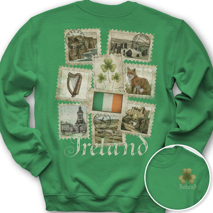 Ireland Vintage Stamps Front/Back Print Sweatshirt - Irish Green