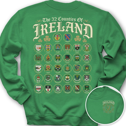 Ireland County Crests Front/Back Print Sweatshirt - Irish Green