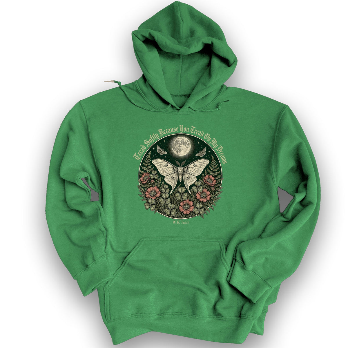 Yeats Moon Moth Hoodie - Irish Green