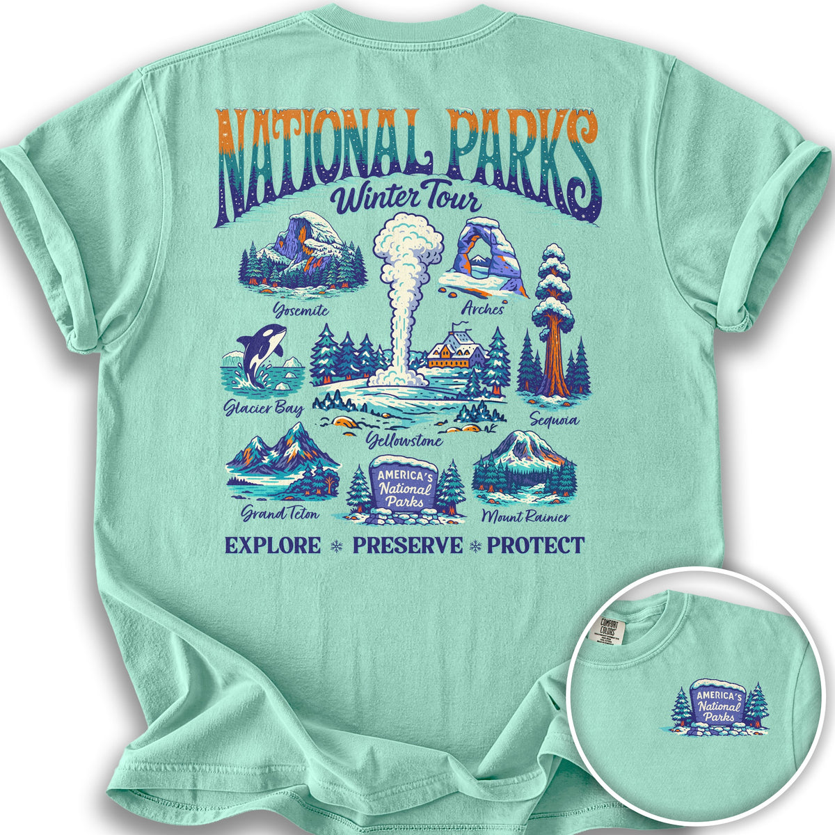 National Parks Winter Tour Front/Back Print T-Shirt - Island Reef