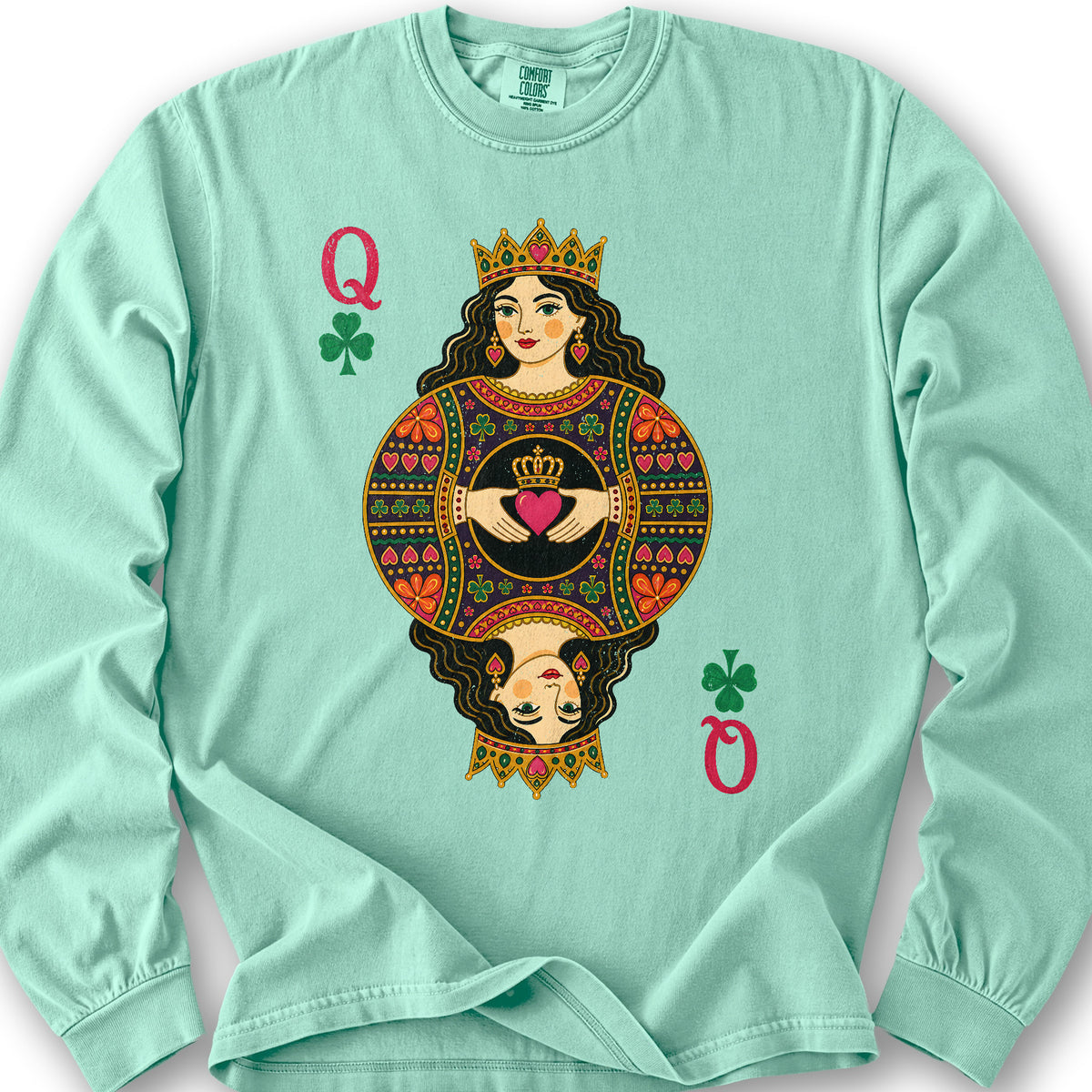 Shamrock Queen Playing Card Long Sleeve Shirt - Island Reef