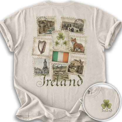 Ireland Vintage Stamps Front/Back Print T-Shirt - Ivory