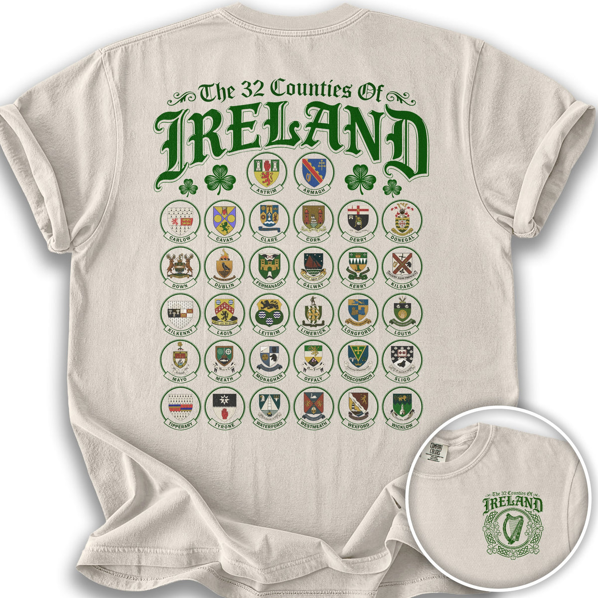 Ireland County Crests Front/Back Print T-Shirt - Ivory