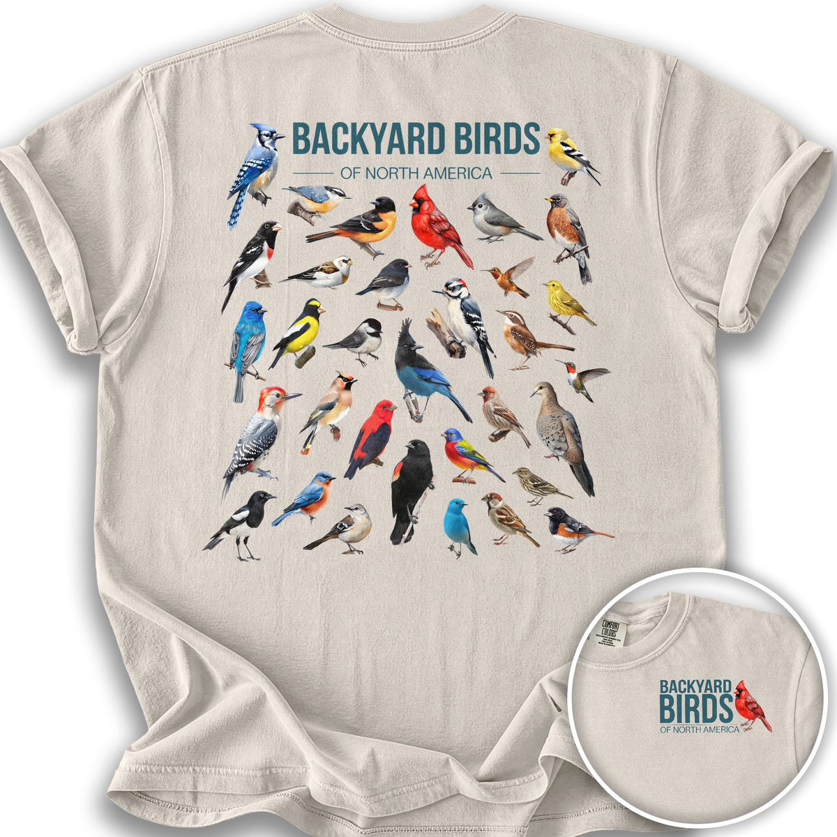 Backyard Birds Front/Back Print T-Shirt - Ivory