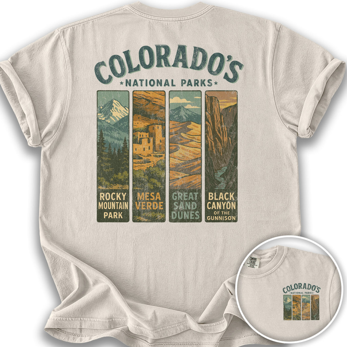 Colorado National Parks Vertical Front/Back Print T-Shirt - Ivory