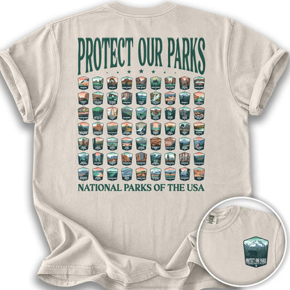 Protect our Parks Badges Front/Back Print T-Shirt - Ivory