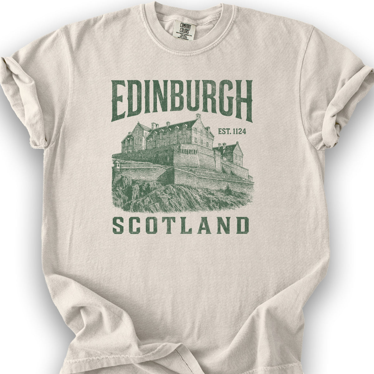 Edinburgh Scotland "Vintage Etching" T-Shirt - Ivory