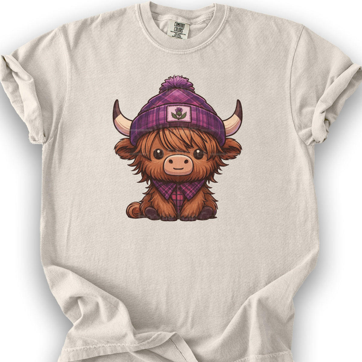 Tartan Highland Cow T-Shirt - Ivory