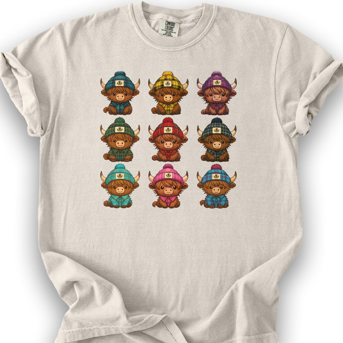 Tartan Highland Cows T-Shirt - Ivory