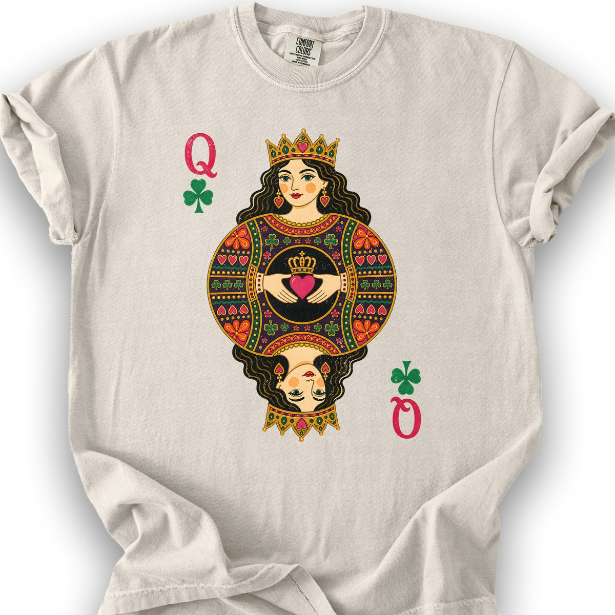 Shamrock Queen Playing Card T-Shirt - Ivory