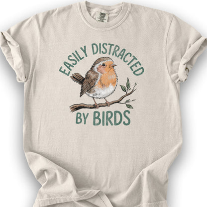 Easily Distracted By Birds Robin Textured T-Shirt - Ivory