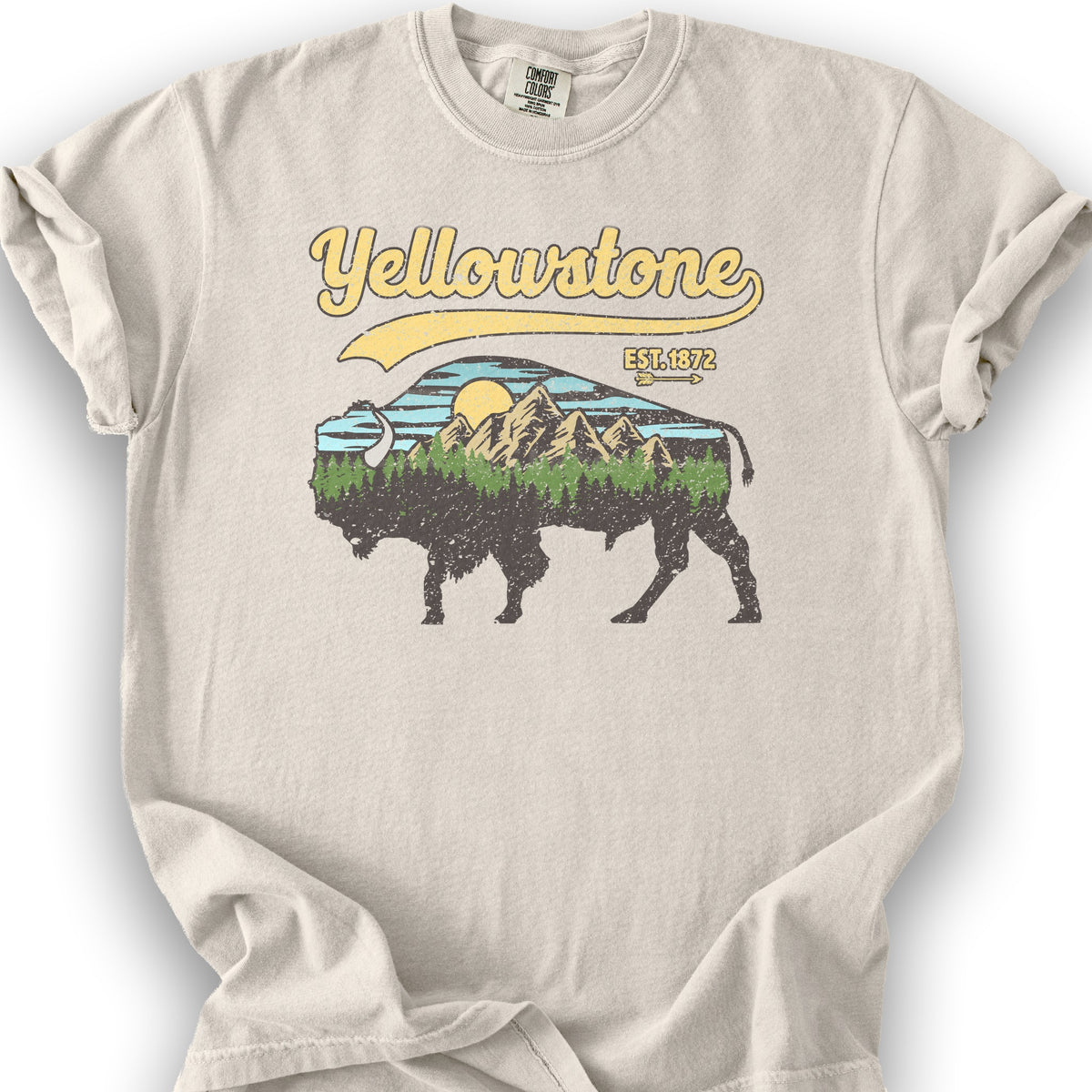 Yellowstone Vintage Buffalo Mountains T-Shirt - Ivory