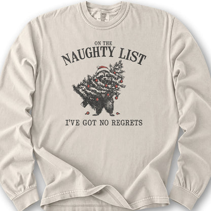 Naughty List Racoon Xmas Long Sleeve Shirt - Ivory