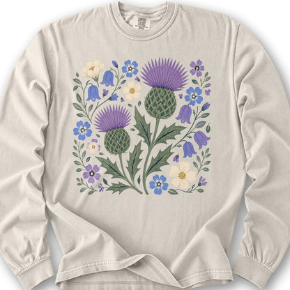 Scottish Thistle Floral Long Sleeve Shirt - Ivory