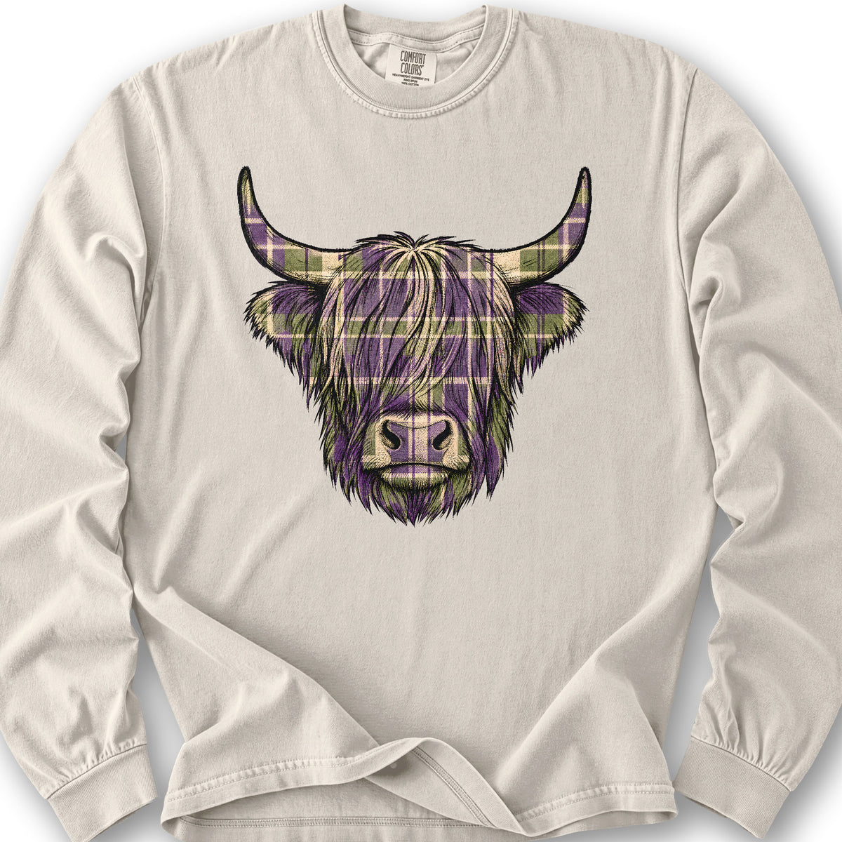 Scottish Highland Plaid Coo Long Sleeve Shirt - Ivory