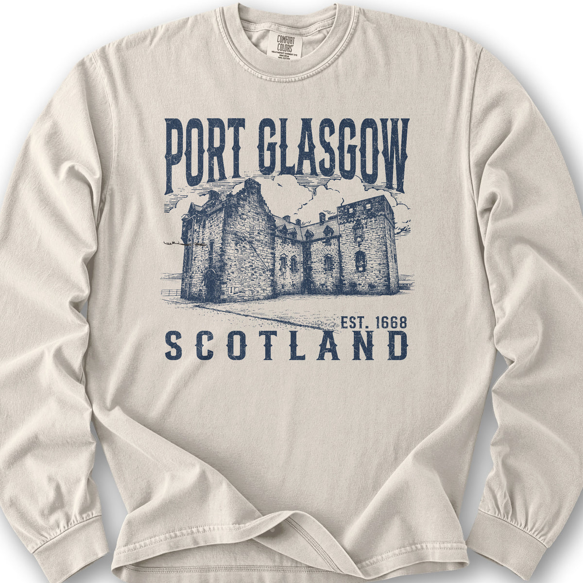 Port Glasgow Scotland Sketch Long Sleeve Shirt - Ivory
