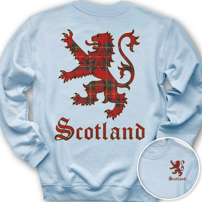 Scotland Tartan Lion Front/Back Print Sweatshirt - Light Blue