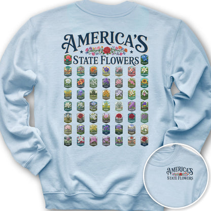 America's State Flowers Front/Back Print Sweatshirt - Light Blue