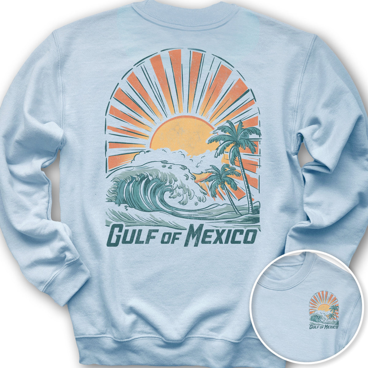 Gulf of Mexico "Sunny Vibes" Front/Back Print Sweatshirt - Light Blue