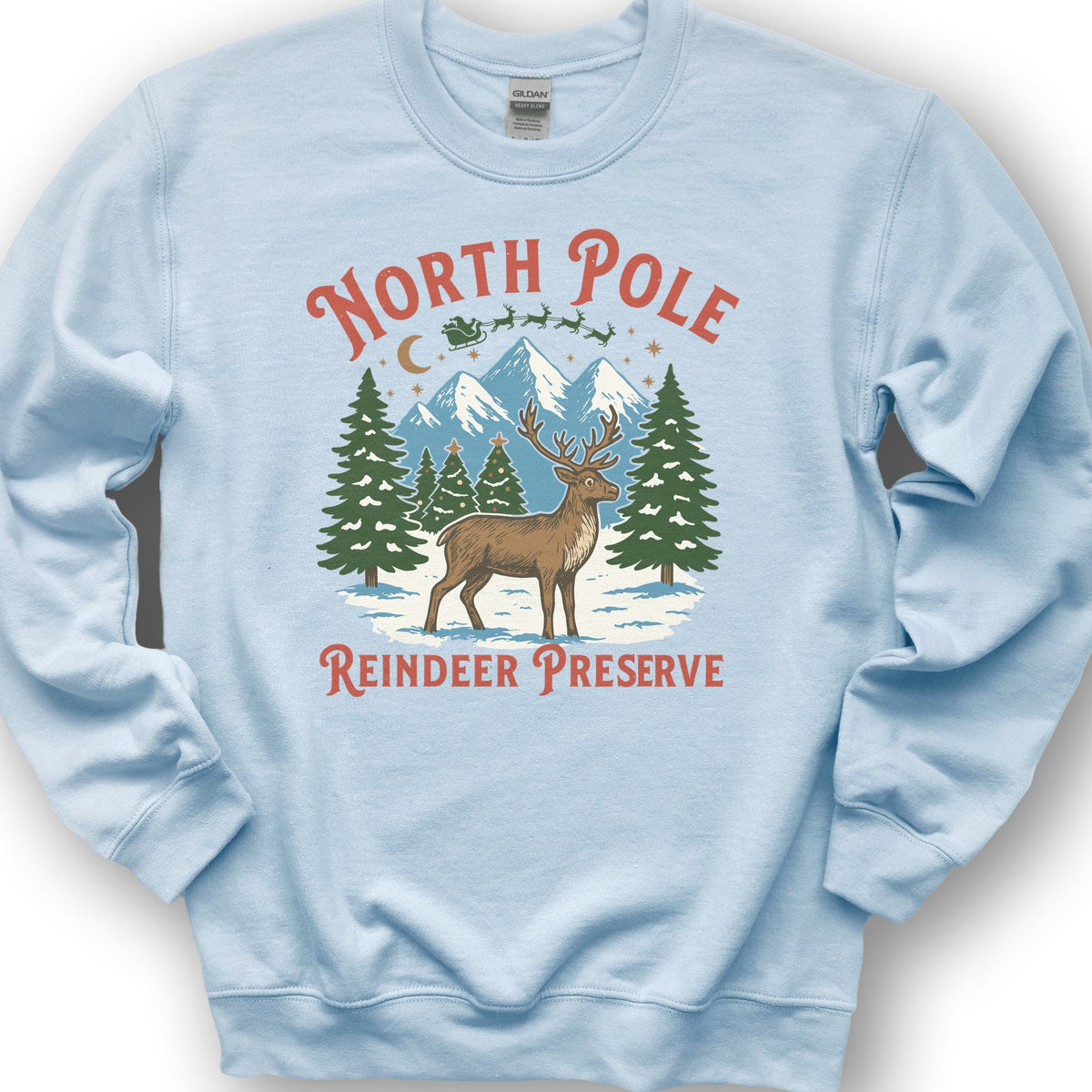 North Pole Reindeer Preserve Sweatshirt - Light Blue