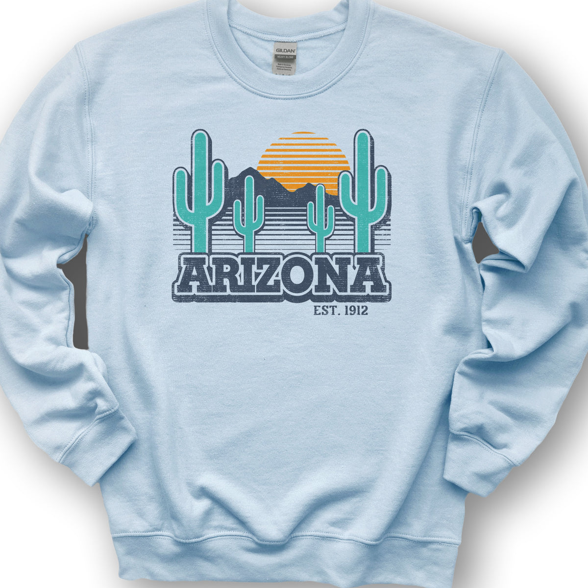 Arizona Retro Cactus Sweatshirt - Light Blue
