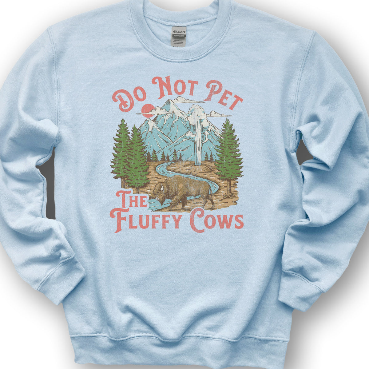 Fluffy Cows Yellowstone Sweatshirt - Light Blue