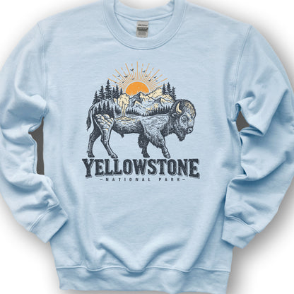 Yellowstone Buffalo Art Sweatshirt - Light Blue