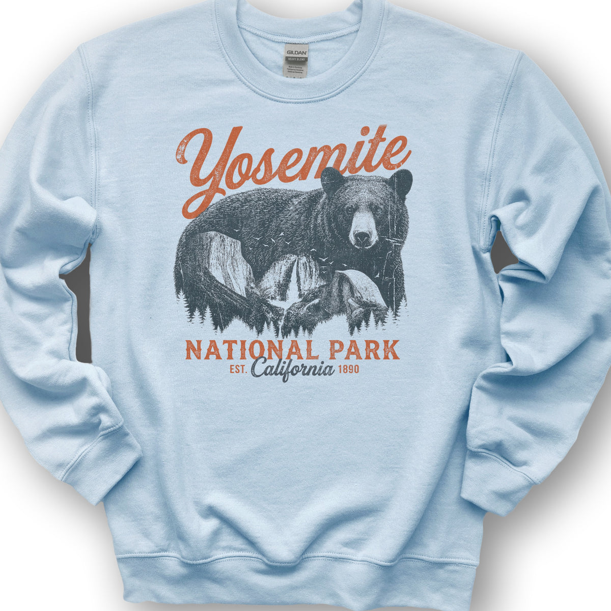 Yosemite Bear Etching Sweatshirt - Light Blue